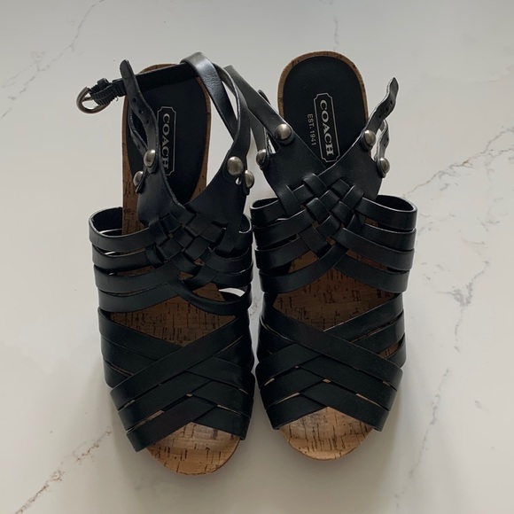 Coach Black Leather Sandals - Picture 1 of 7